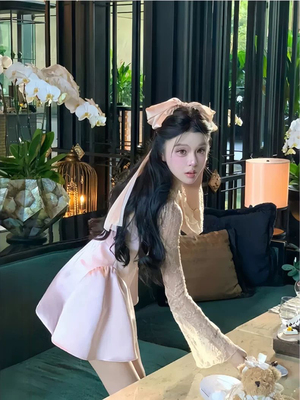 NOHASHTAG陈都灵同款粉色蕾丝吊带连衣裙女夏季新款短裙子