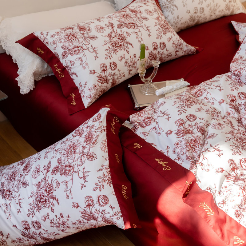 PRINCESS LEYOU 120 LONG-STAPLE COTTON WEDDING FOUR-PIECE SET OF PURE COTTON BIG RED WEDDING WEDDING BEDDING