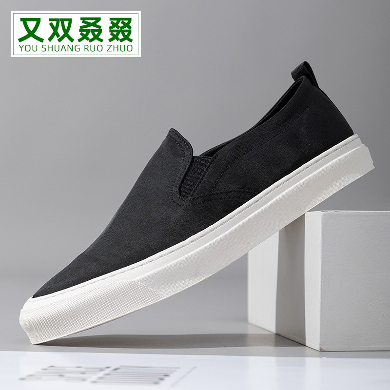 日系套脚布鞋男2024夏季一脚蹬乐福鞋男款透气板鞋百搭软底帆布鞋