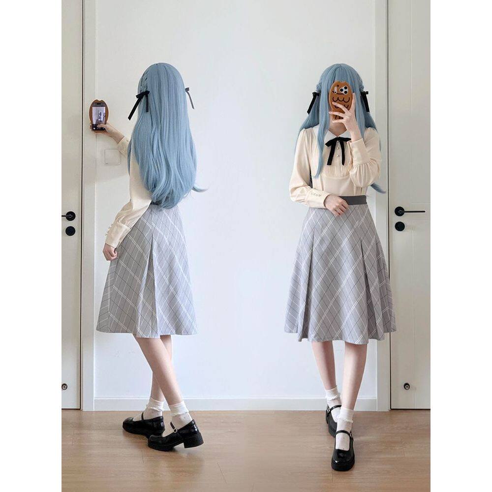 丰川祥子常服格子裙+蝴蝶结长袖时尚套装