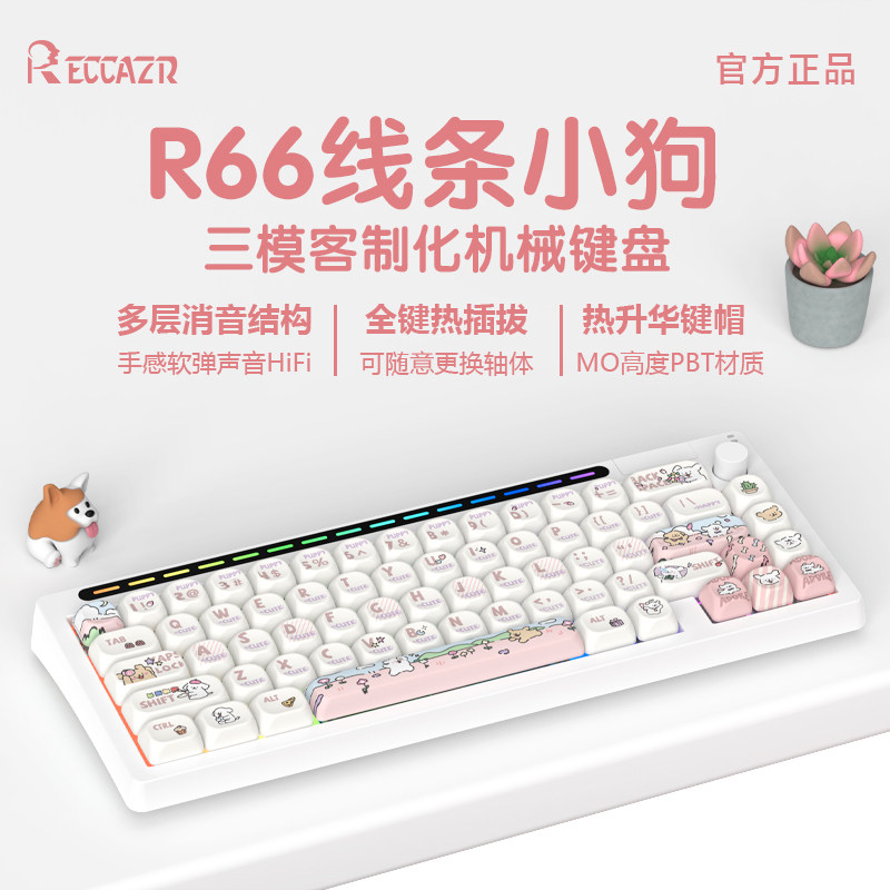 雷咖泽R66线条小狗可爱机械键盘