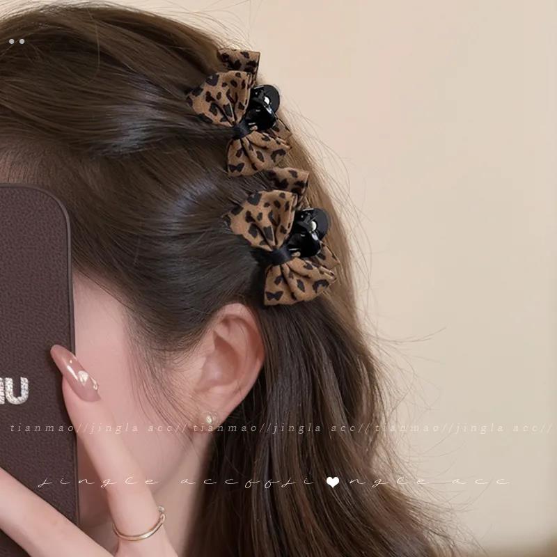 豹纹侧边刘海小抓夹蝴蝶结发夹女2025新款高级感秋冬公主头头发夹