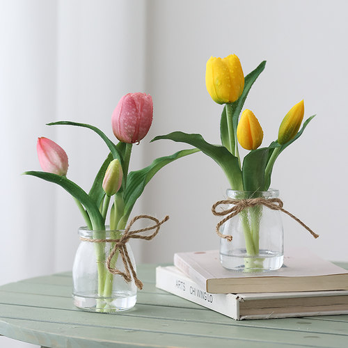 软胶手感郁金香盆栽客厅假花