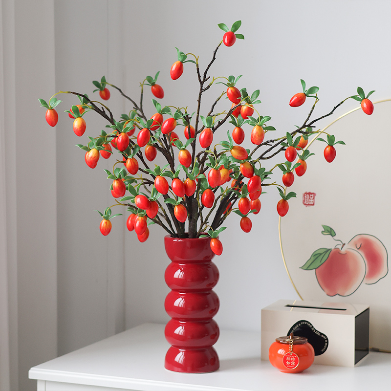 高品质老鸭柿仿真果子新中式客厅柿子摆件餐桌花桌面装饰摆设道具