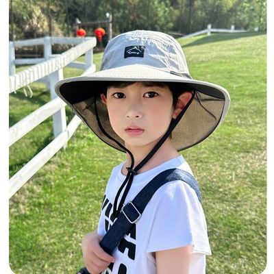 儿童帽子夏季大帽檐披肩防晒帽户外出游渔夫帽大童男孩遮阳帽