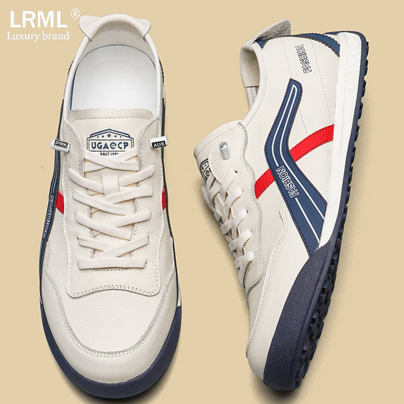 德训鞋男2025新款春秋季时尚百搭休闲鞋真皮软底透气轻便小白鞋