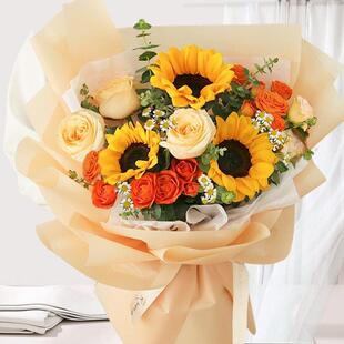 中考毕业季全国鲜花快递同城向日葵香槟玫瑰花束配送广州上海杭州