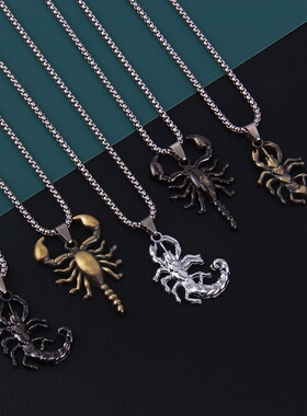 跨境复古蝎子不锈钢项链欧美个性小众设计天蝎座长款挂件