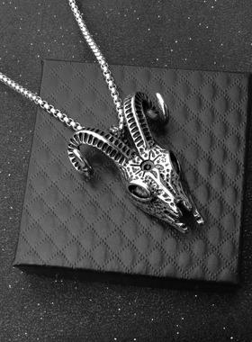 外贸热销 摇滚个性 非洲部落羊头骷髅吊坠 压铸复古男款钛钢项链