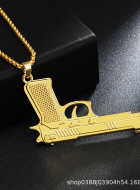 高品质跨境军迷金属手枪长款毛衣链吃鸡仿真模型枪吊坠项链男