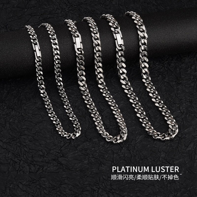 欧美感钛钢古巴项链百搭男女潮牌锁骨链嘻哈不锈钢链服装配饰