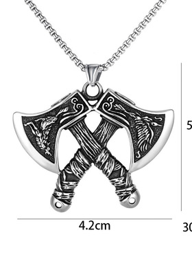 复古维京战斧不锈钢吊坠项链男士时尚嘻哈配饰钛钢欧美朋克饰品