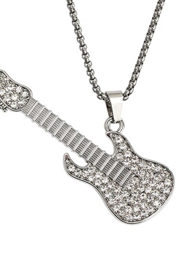 欧美摇滚个性满钻吉他项链男 ins女潮流乐器嘻哈合金吊坠挂件配饰