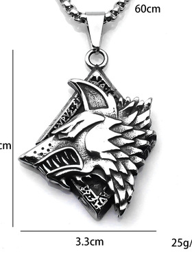 2025跨境爆款维京奥丁狼头吊牌不锈钢吊坠北欧神话项链个性设计