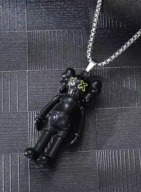 芝麻街kaws公仔日系吊坠嘻哈风项链男ins潮钛钢不掉色链条饰品女