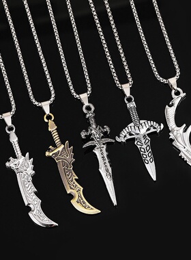欧美跨境热卖武器大刀项链饰品男士嘻哈个性宝剑吊坠钛钢配饰新品