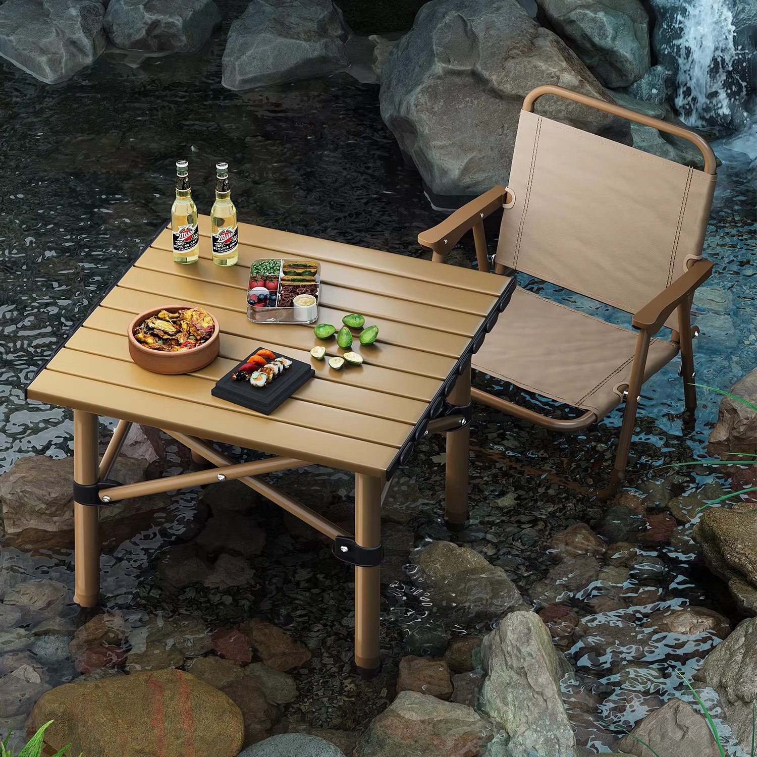 德国折叠桌便携式户外露营桌椅组合野餐桌蛋卷桌烧烤桌用摆摊桌子