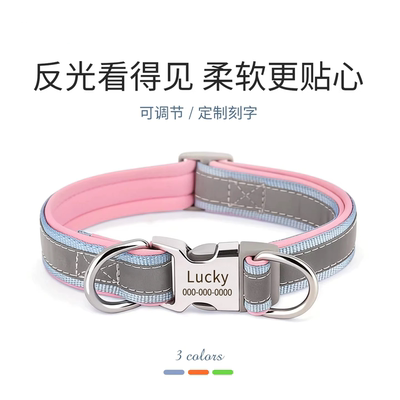 德国反光刻字小型犬外出名牌项圈