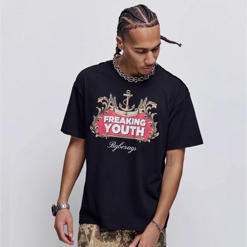 BYBèRAGS*FREAKING YOUTH TEE复古裂纹印花美式纯棉短袖