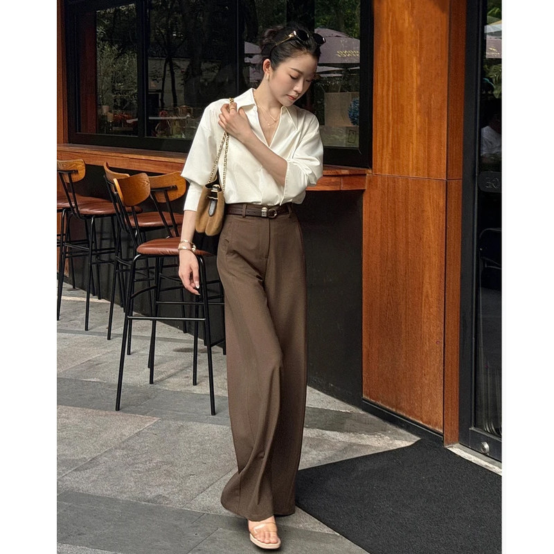 咖色窄版阔腿裤女春秋2025新款高腰休闲宽松直筒显瘦百搭拖地裤子,女装/女士精品,休闲裤,淘宝优惠券,粉丝福利购,淘宝优惠卷