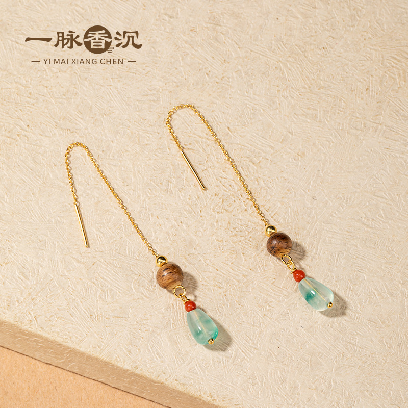 【女王节限定】青黛 海南麻丝油设计款耳线（石英岩玉+南红）