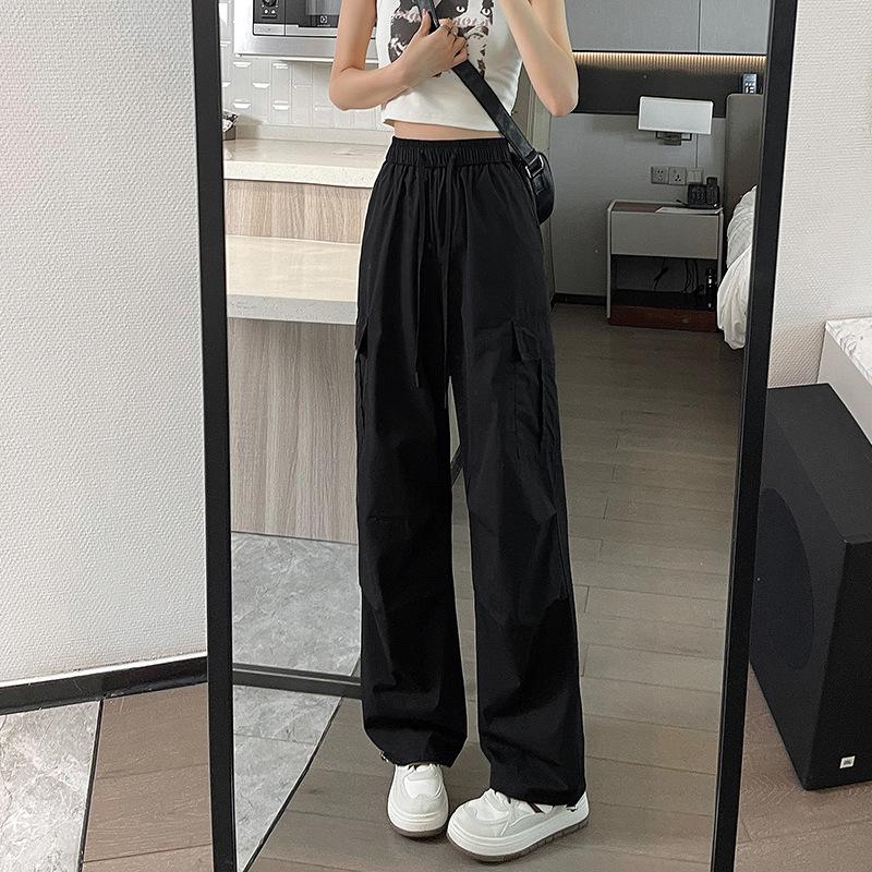 杏色工装女薄款高腰阔腿直筒设计感速干美式复古登山运动