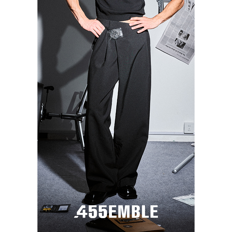 455emble秋冬新款斜襟西裤休闲长裤直筒宽松自然垂感男女通用西装