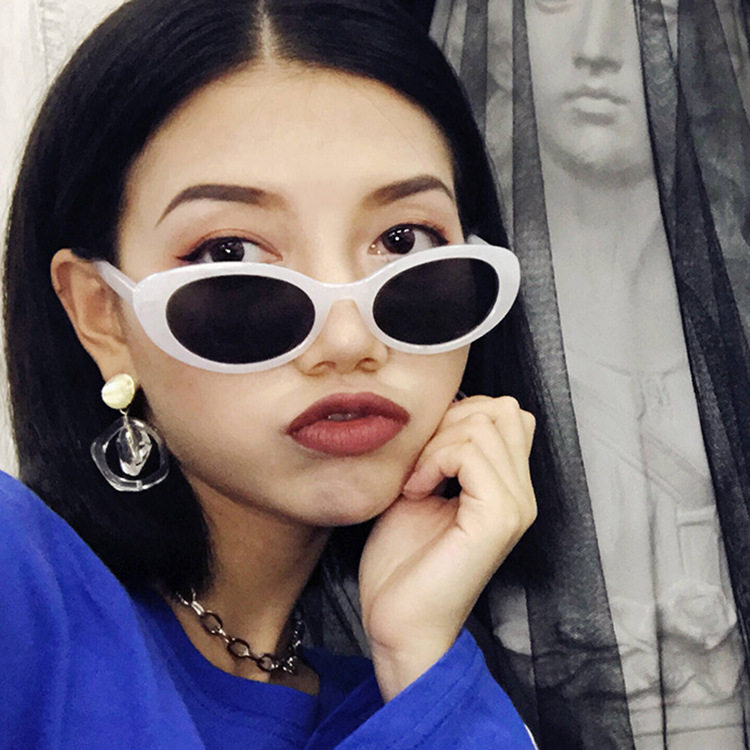 日本topwhit椭圆太阳镜新款欧美复古墨镜女士太阳眼镜凹造型拍照