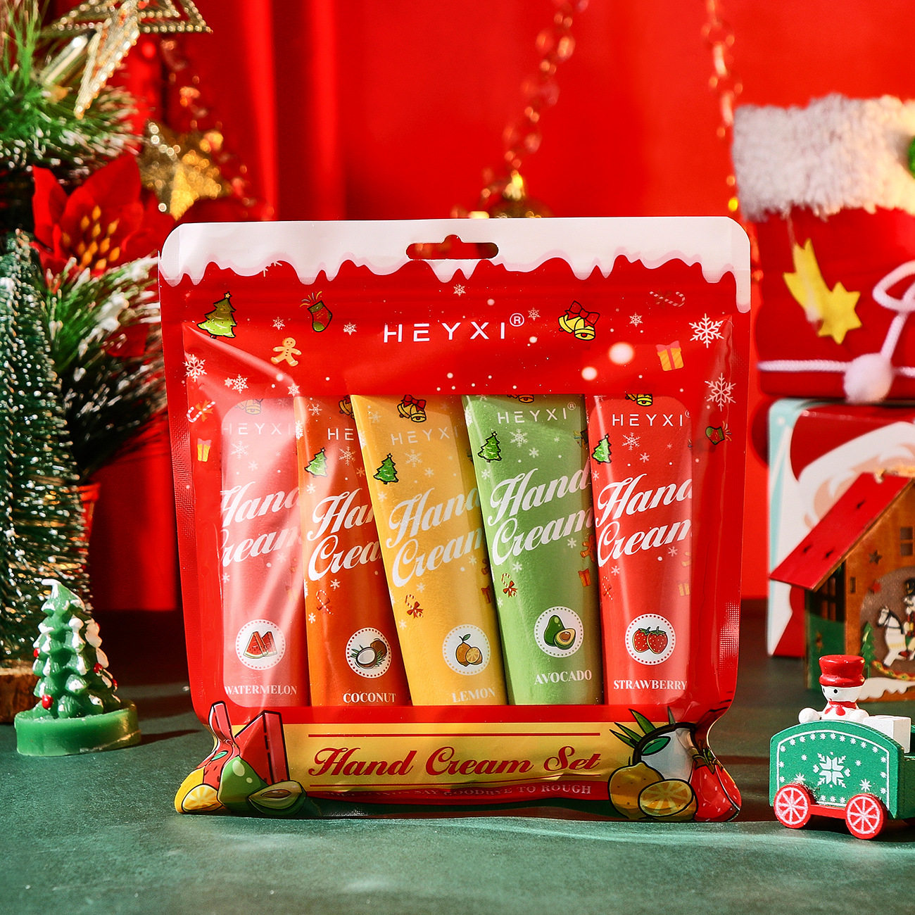 新款推荐【专供】heyxi韩媛熙护手霜套装秋冬圣诞套装5支装英文版