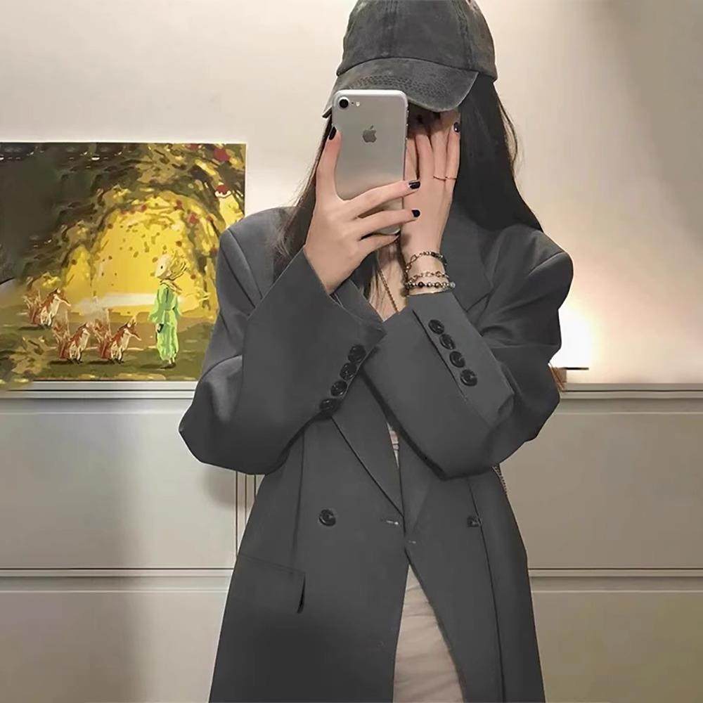 sandro moscoloni灰色西装外套女高级感宽松休闲廓形大码西服