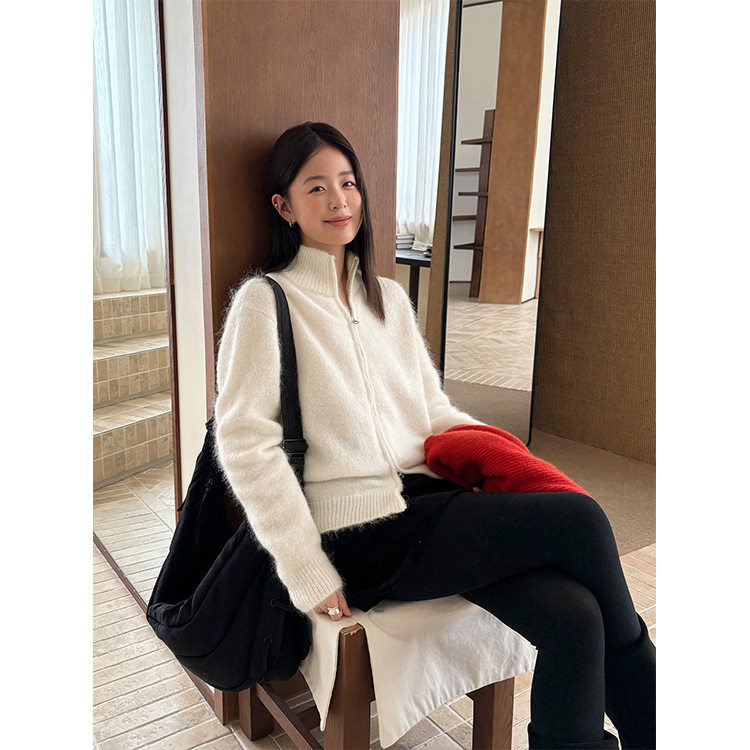 法国chrry koop 休闲净版毛衣拉链外套女秋冬立领宽松保暖针织衫