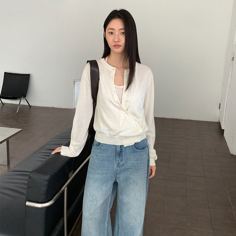 法国chrry koop 不规则侧扣针织开衫女秋季简约设计纯色显瘦毛衣