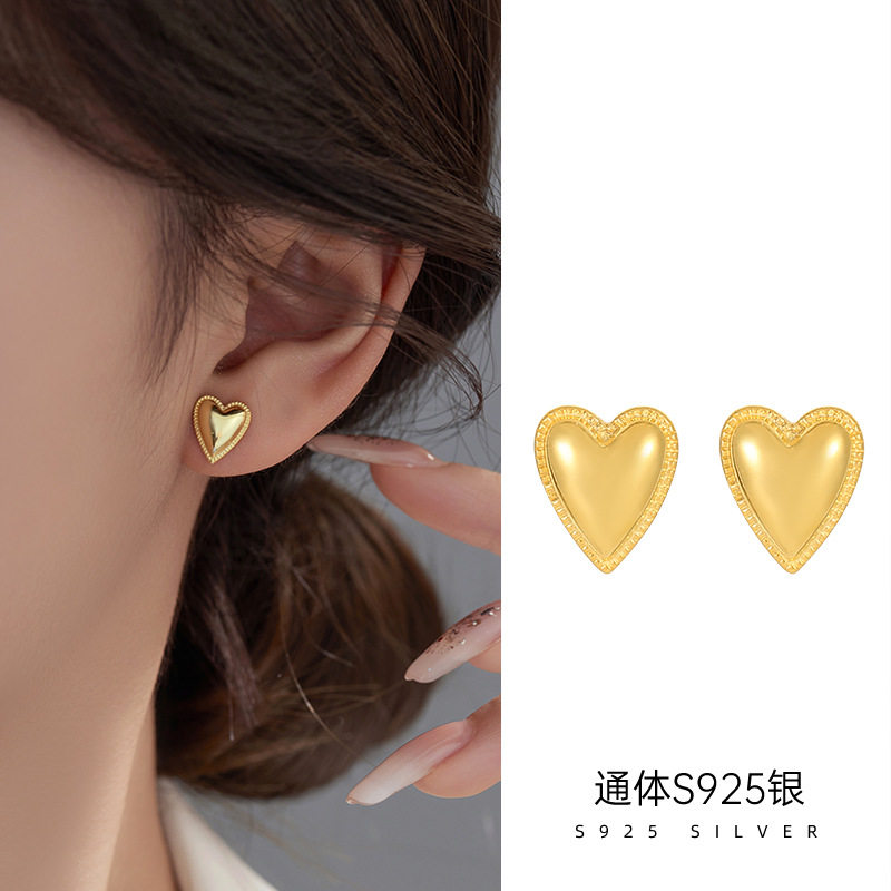 日系topwhit925银爱心耳钉女简约甜美精致桃心耳环新款ins潮小众