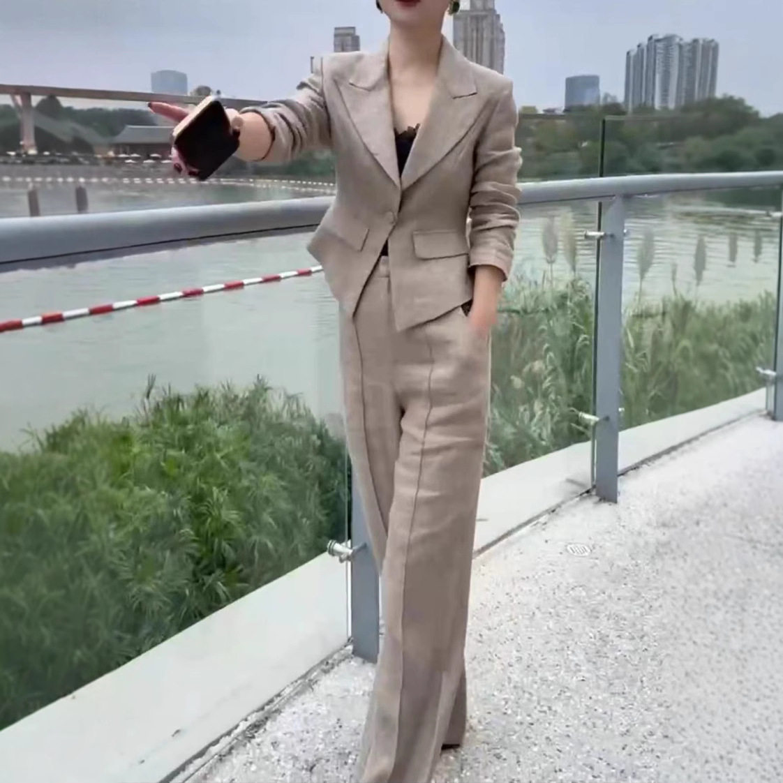 日本topwhit时尚职业西服套装通勤外套+显瘦阔腿裤女装