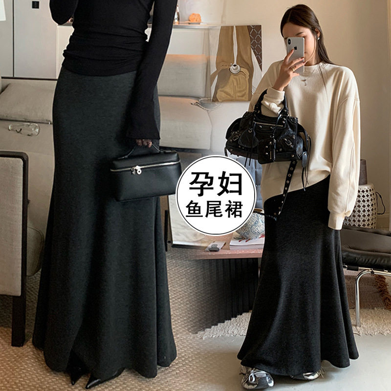 法国chrry koop孕妇黑色半身裙女秋冬季打底复古高腰设计感糯米