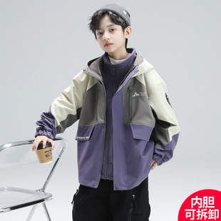 大童男装一米二四五六年级七八九十岁小孩三合一冲锋衣外套秋冬服