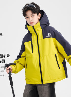 大童男装一米二三四五六年级七八九十岁小孩冲锋冬衣羽绒服外套黄