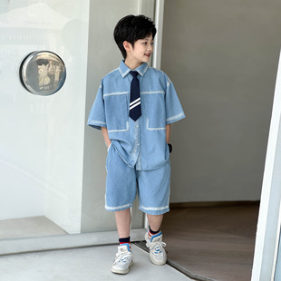 中大童男装一米二三四五六年级七八九十岁小孩夏衣服休闲牛仔套装