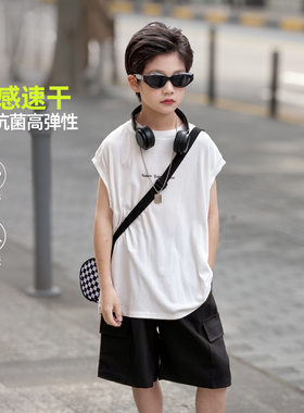 大儿童男装一米二三四五六年级七八9九十岁小孩夏衣服坑条背心t恤