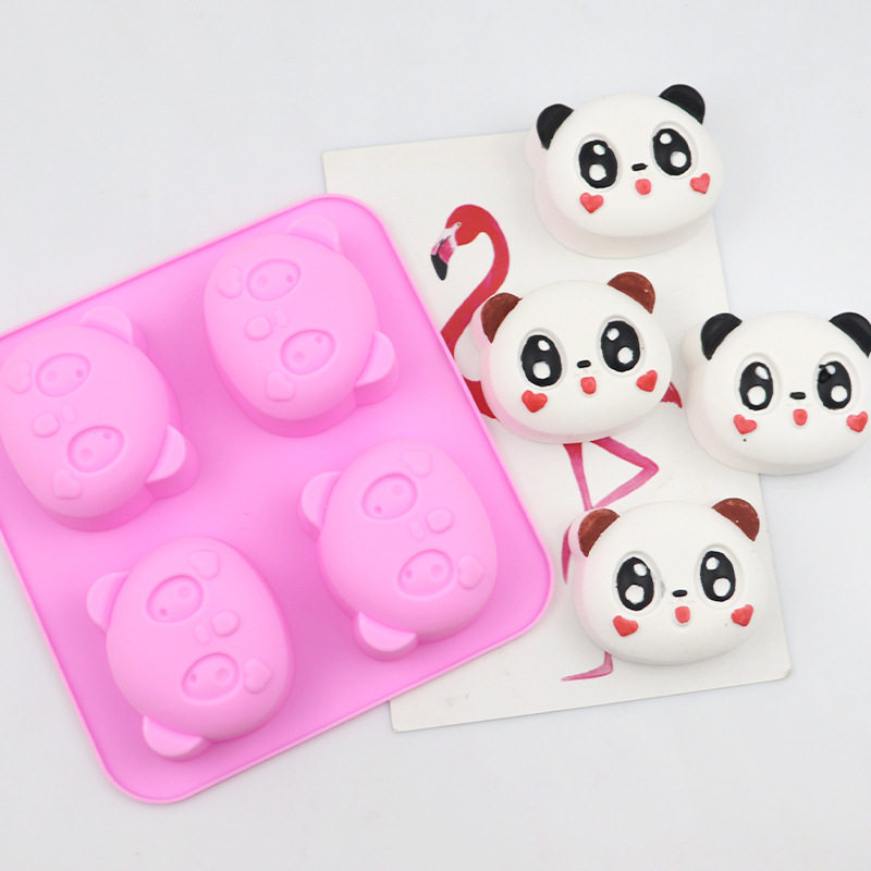 4连熊猫 硅胶蛋糕模具 手工果冻布丁模具 DIY精油皂石膏工具