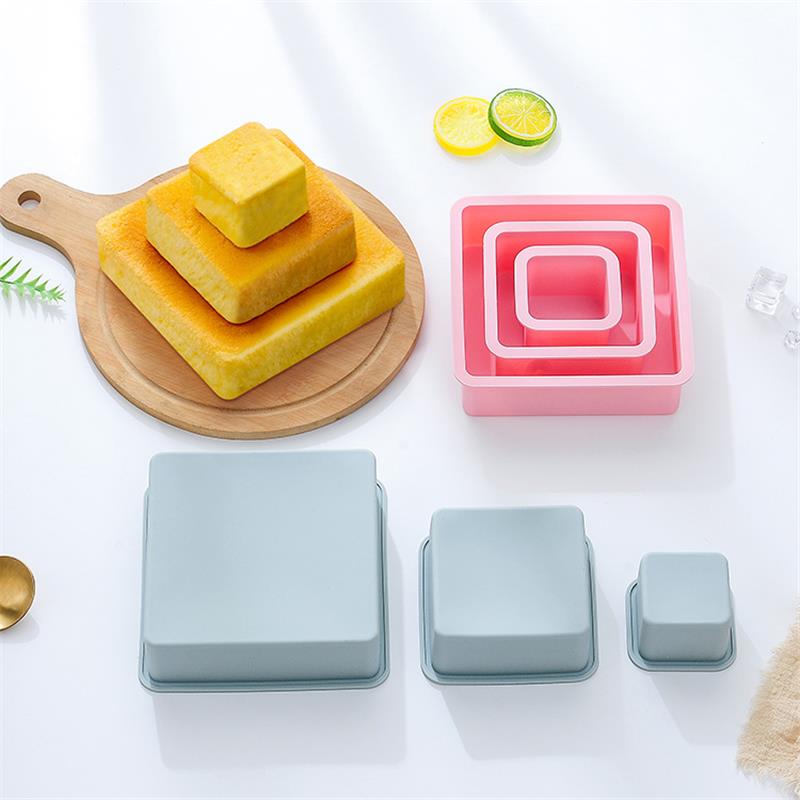 新品 方形三层蛋糕模具硅胶烤盘披萨烘焙模生日蛋糕底盘制作工具