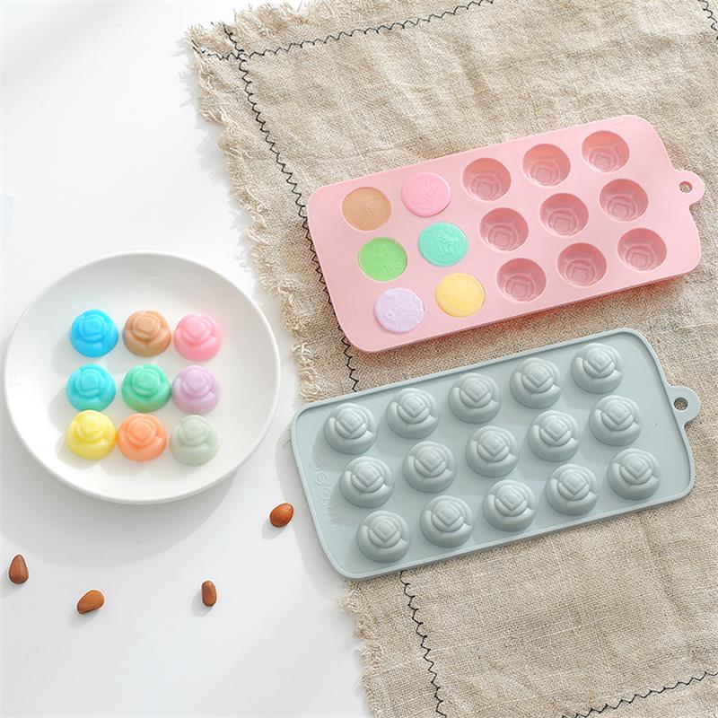 新品 手工烘焙模具15连立体小花硅胶巧克力模具 DIY 硅胶冰格模具