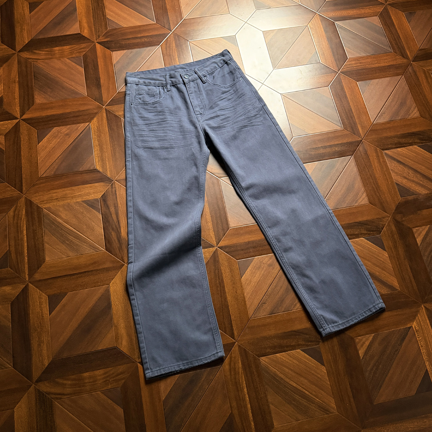 thumbnail for GREAT WRITER Plain Basic Low-key Light Trace Cat Whisker 360g Jeans Straight Pants for Daily Commuting