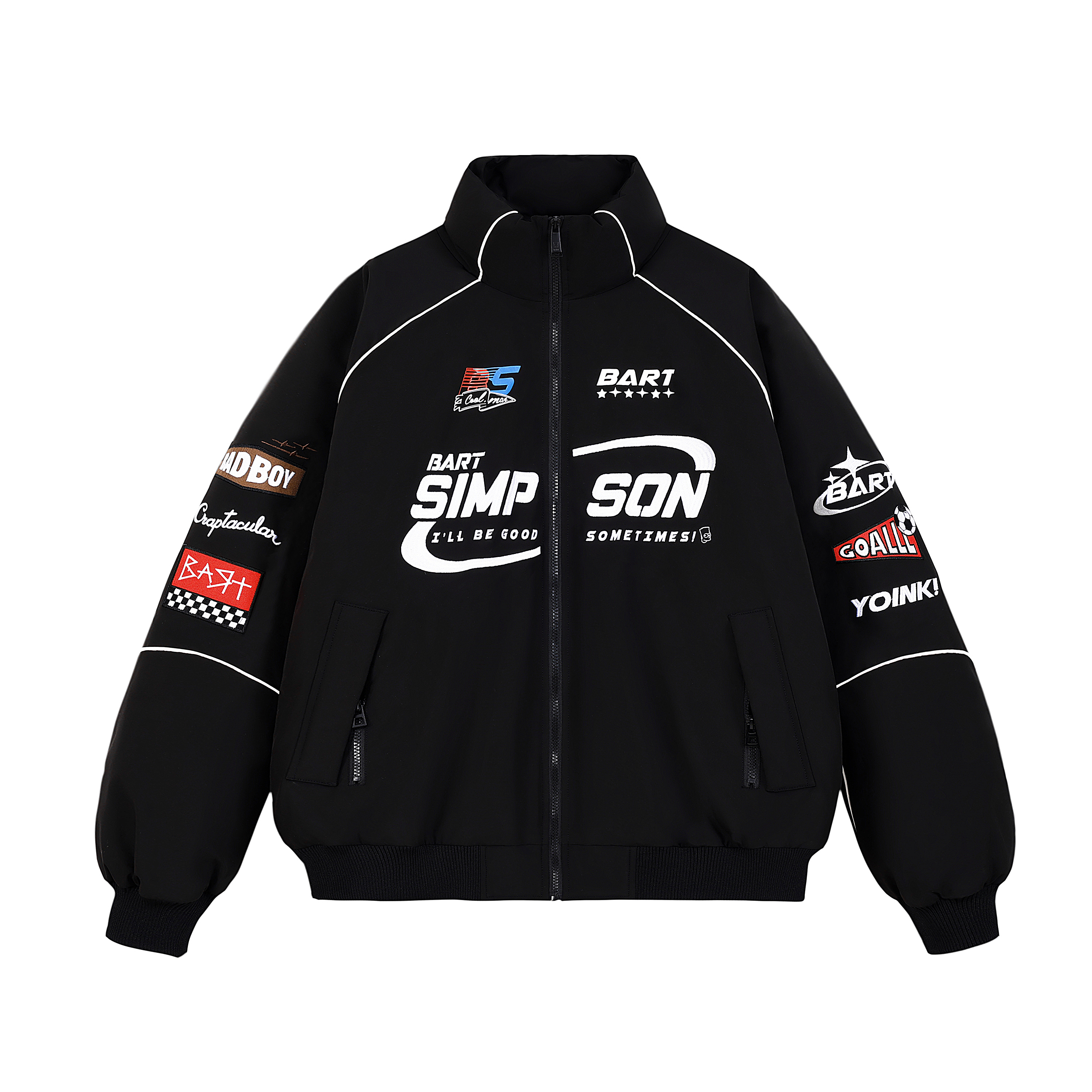 【袁一琦同款】辛普森一家赛车夹克羽绒服男冬季美式立领情侣外套