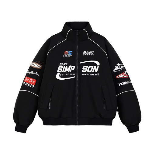 【袁一琦同款】辛普森一家赛车夹克羽绒服男冬季美式立领情侣外套