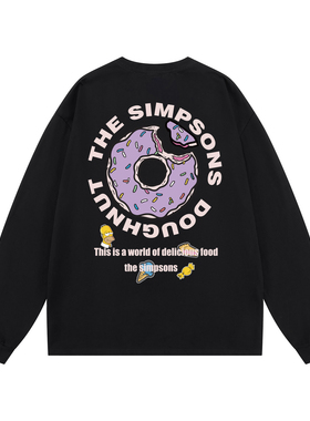 The Simpsons辛普森一家字母Logo创意甜甜圈卡通印花休闲长袖T恤