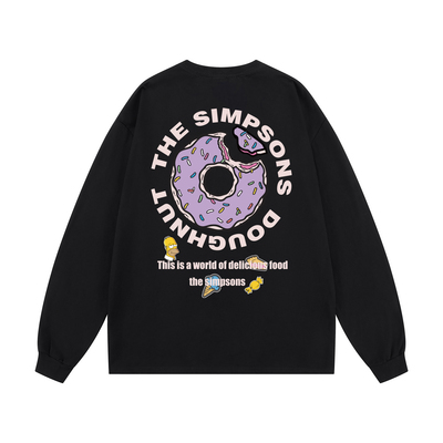 The Simpsons辛普森一家字母Logo创意甜甜圈卡通印花休闲长袖T恤