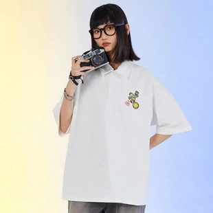 辛普森一家 卡通人物小徽章图案印花宽松休闲简约翻领短袖 Polo衫