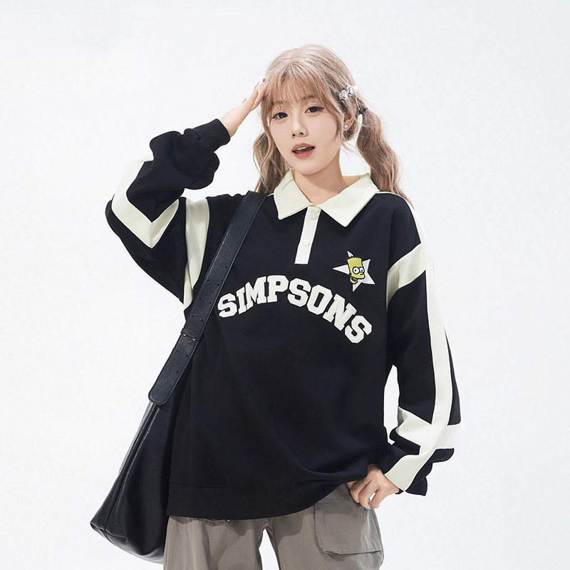 辛普森一家男士卫衣秋冬新款情侣美式无帽翻领长袖polo衫男女同款