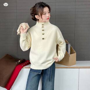 官网正品女童2025秋冬新款大纽扣韩系毛衣女大童慵懒可内搭外穿洋